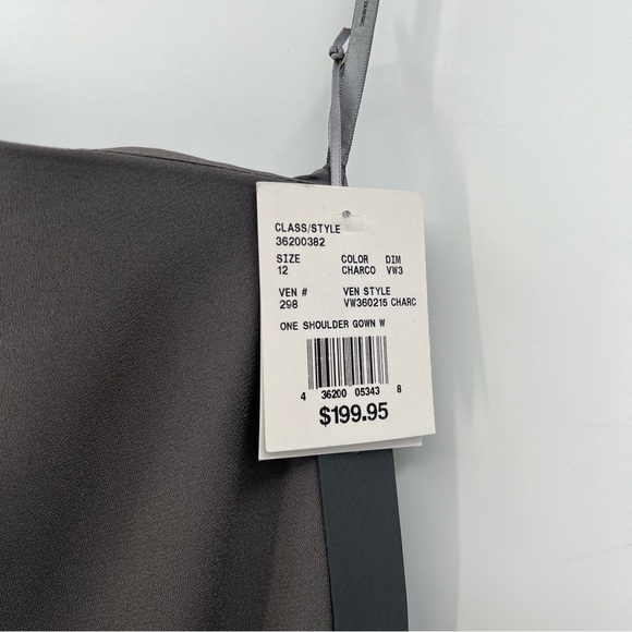 WHITE by Vera Wang One Shoulder Gown with Satin Sash in Charcoal Gray Size 12 - Picture 8 of 14